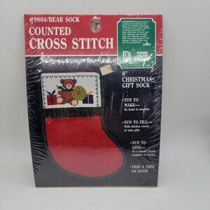 Vintage Counted Cross Stitch Christmas Bear Sock Stocking #9804 DMC Designs Gift